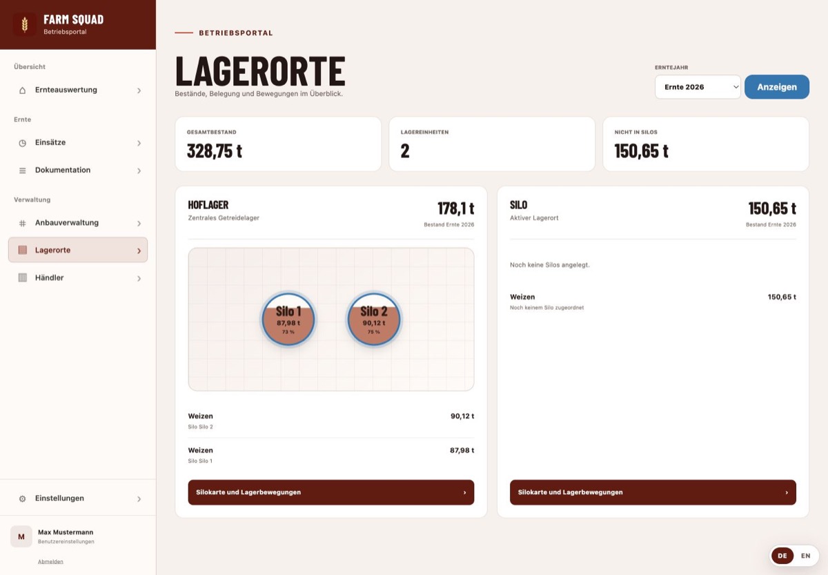 FarmSquad Betriebsportal: Lagerorte