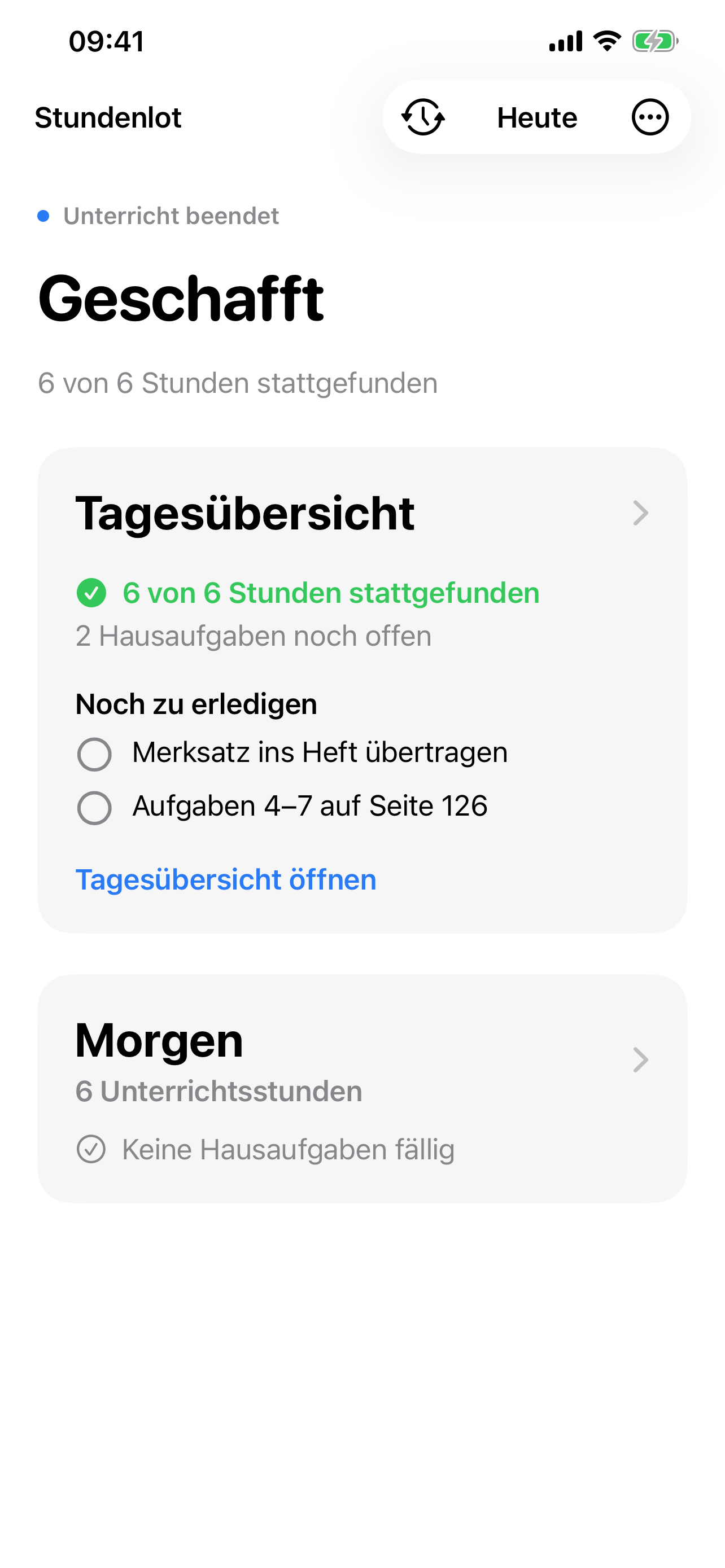 Stundenlot auf dem iPhone: Heute geschafft. Morgen im Blick.