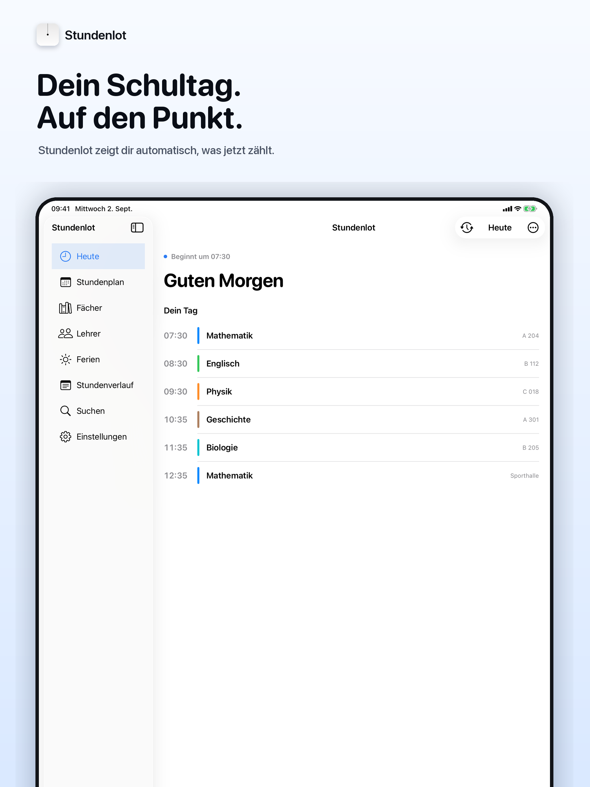 Stundenlot auf dem iPad: Dein Schultag. Auf den Punkt.