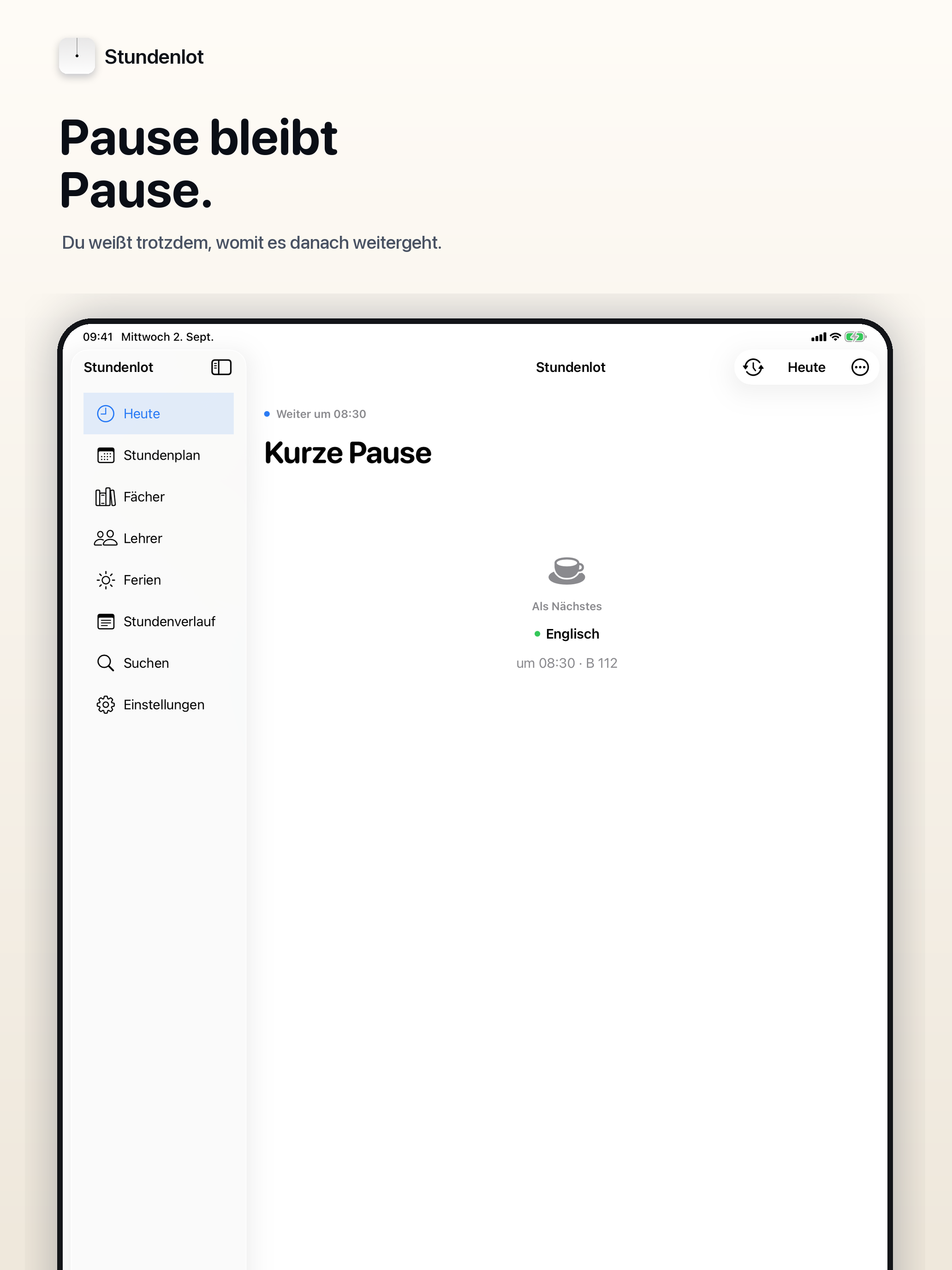 Stundenlot auf dem iPad: Pause bleibt Pause.