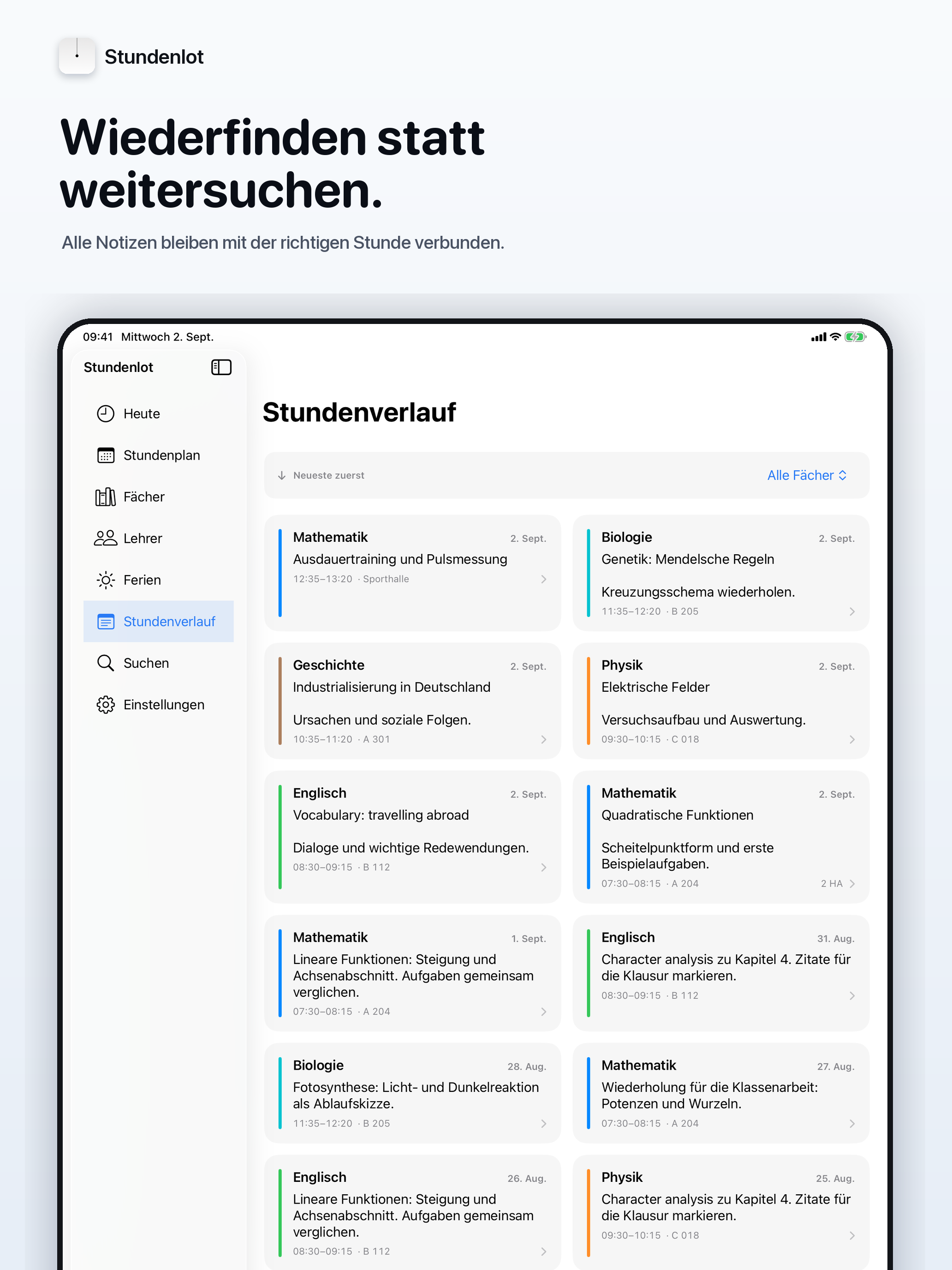 Stundenlot auf dem iPad: Wiederfinden statt weitersuchen.